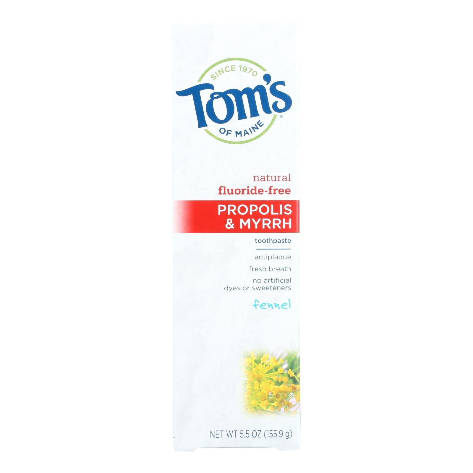 Tom&#39;s Of Maine Propolis And Myrrh Toothpaste Fennel - 5.5 Oz - Case Of 6