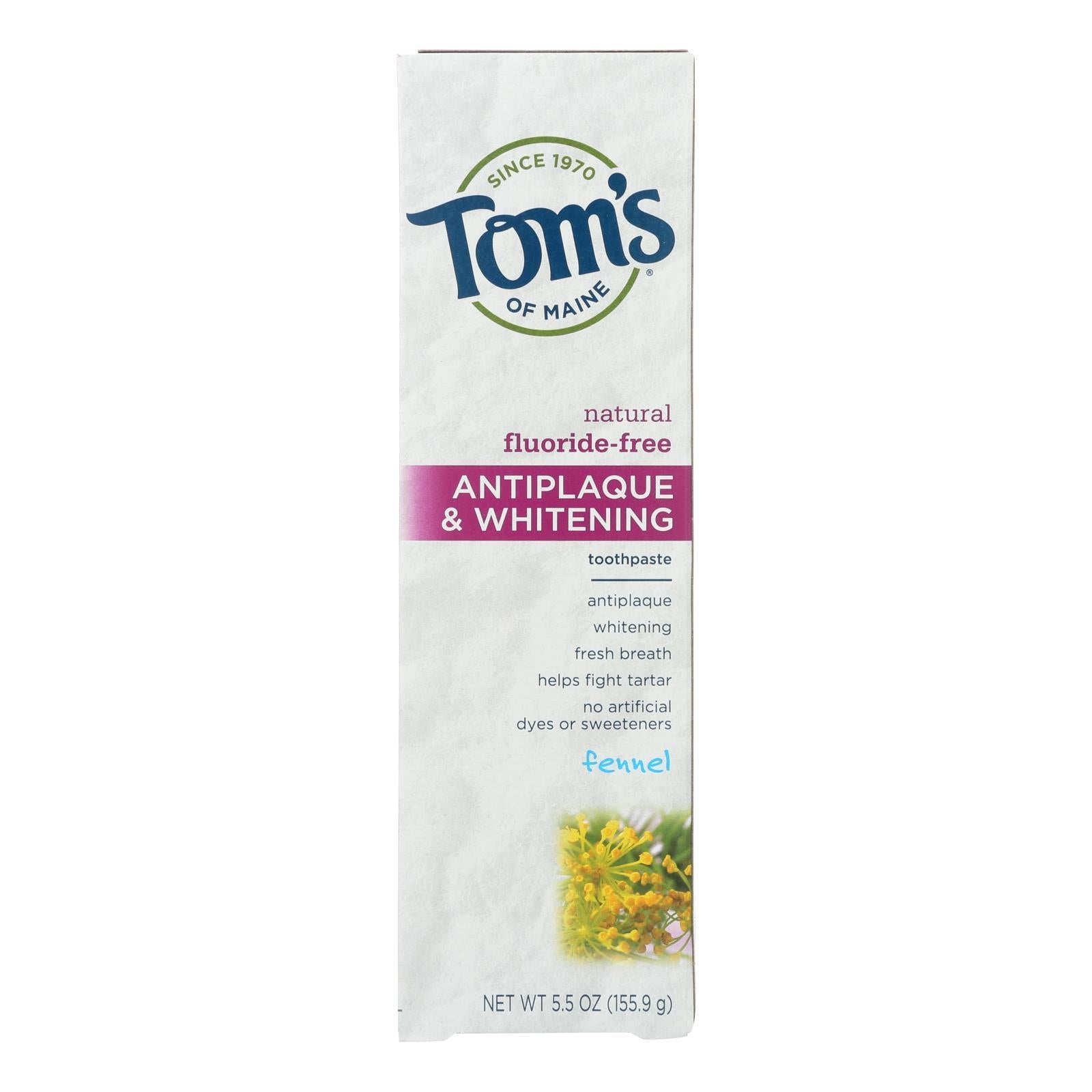 Tom&#39;s Of Maine Antiplaque And Whitening Toothpaste Fennel - 5.5 Oz - Case Of 6